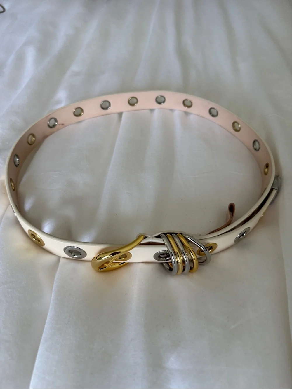 Dehanche Cream Grommet Belt with Gold Hardware
